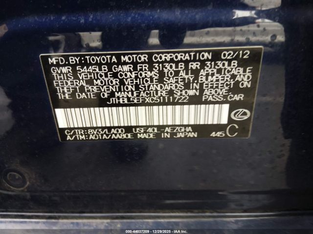 2012 LEXUS LS 460 JTHBL5EFXC5111722 Photo 8