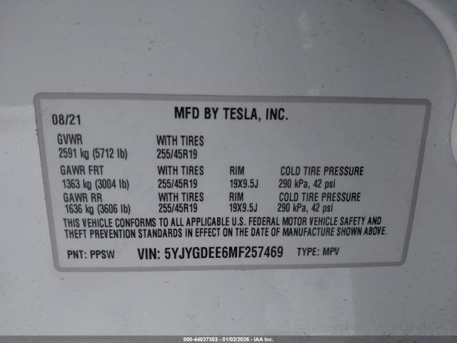 2021 TESLA MODEL Y 5YJYGDEE6MF257469 Photo 8