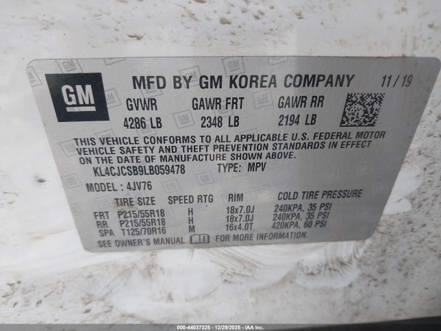 Aukcja sprzedaży 2020 Buick Encore Fwd Essence, vin: KL4CJCSB9LB059478, numer aukcji: 44037325