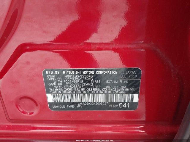 2019 MITSUBISHI OUTLANDER JA4AD2A32KZ005027 Photo 8