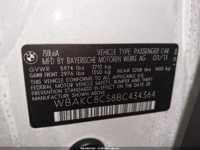 2011 BMW 750LI WBAKC8C58BC434364 Photo 8