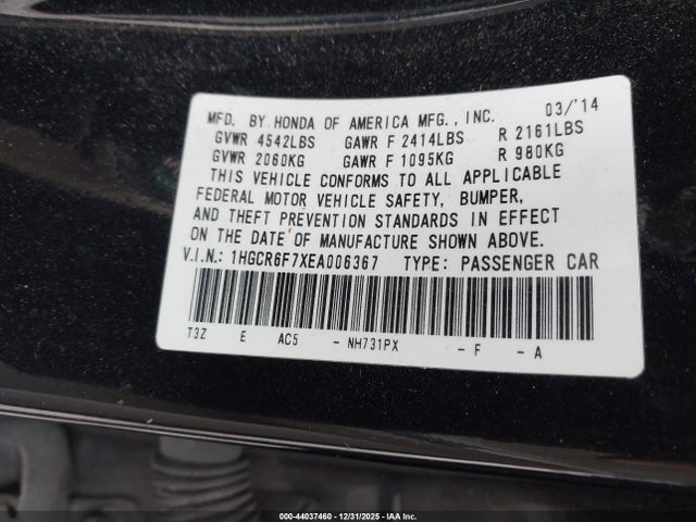 1HGCR6F7XEA006367 Honda Accord Hybrid Touring