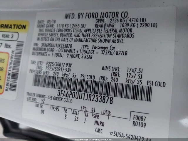 3FA6P0UU1JR233878 Ford Fusion Hybrid S