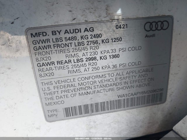 2021 AUDI Q5 WA1CAAFY6M2096296 Photo 8