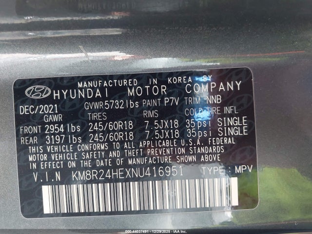 2022 Hyundai Palisade Sel მანქანა იყიდება აუქციონზე, vin: KM8R24HEXNU416951, აუქციონის ნომერი: 44037491