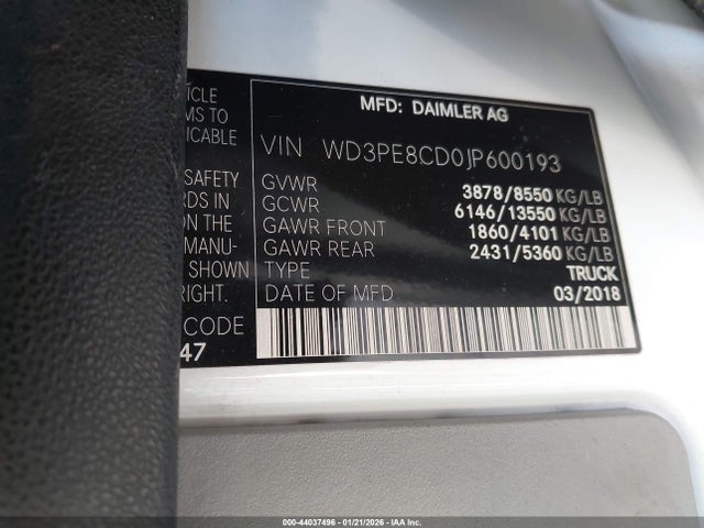 WD3PE8CD0JP600193 Mercedes-Benz Sprinter 2500 High Roof V6