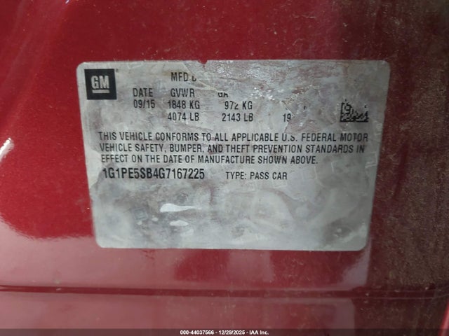 1G1PE5SB4G7167225 Chevrolet Cruze Limited 1lt Auto