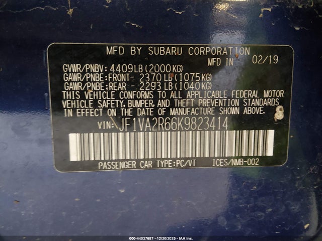 JF1VA2R66K9823414 Subaru Wrx Sti