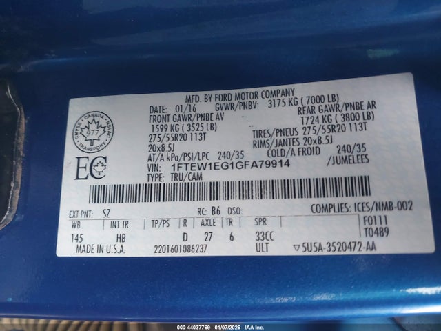 1FTEW1EG1GFA79914 Ford F-150 Lariat