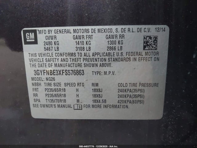2015 CADILLAC SRX 3GYFNBE3XFS576863 Photo 8