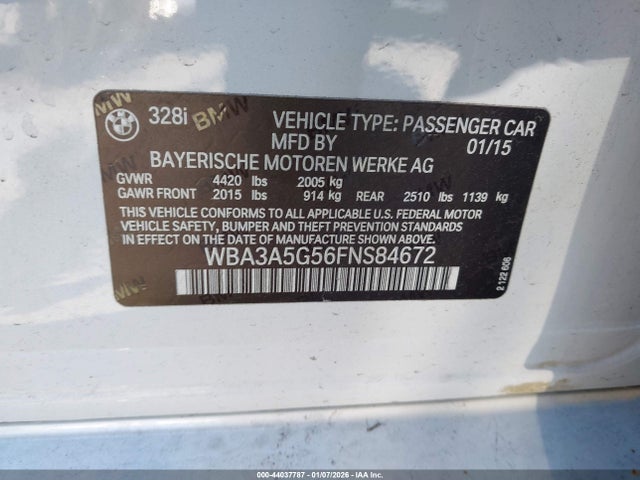 Продажа на аукционе авто 2015 Bmw 328i, vin: WBA3A5G56FNS84672, номер лота: 44037787