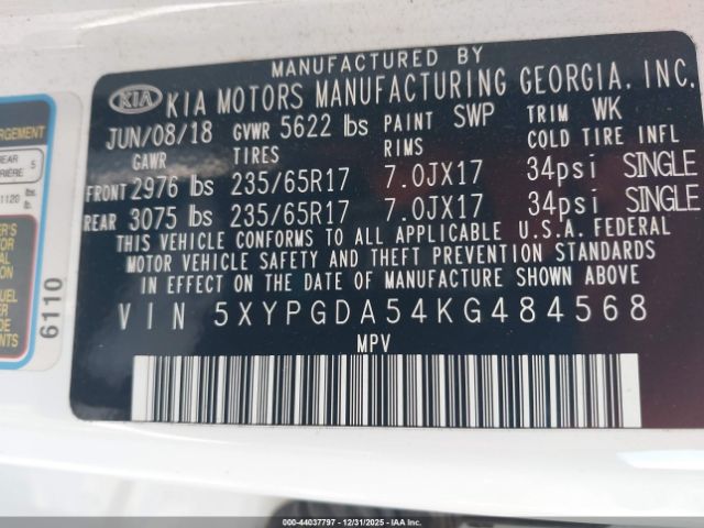 2019 KIA SORENTO 5XYPGDA54KG484568 Photo 8