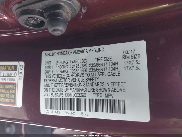 5J6RW6H30HL003296 Honda CR-V LX