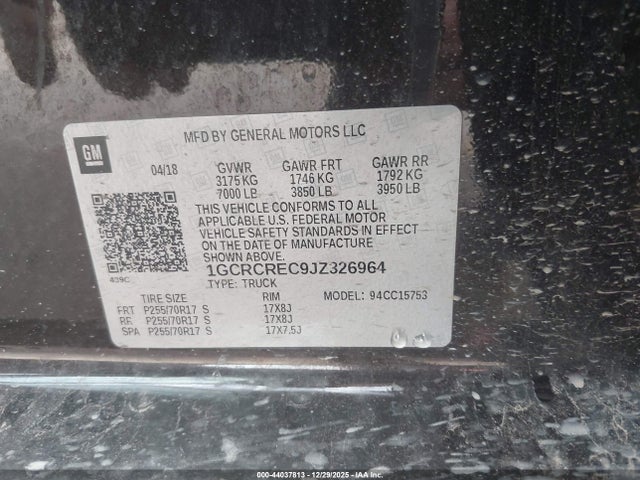 1GCRCREC9JZ326964 Chevrolet Silverado 1500 1lt
