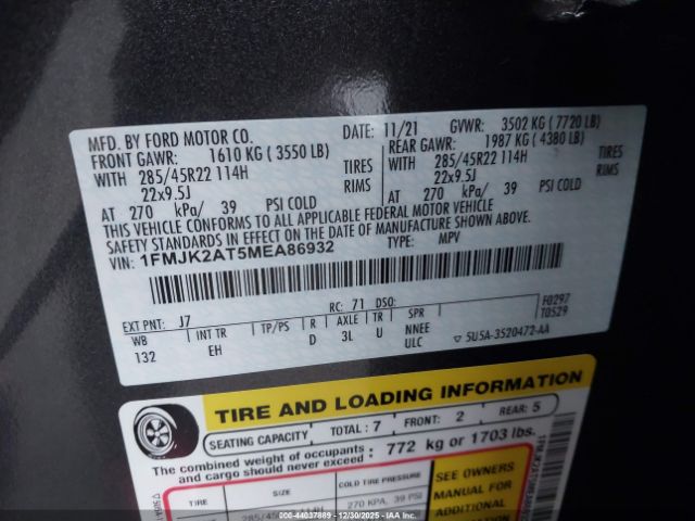 2021 FORD EXPEDITION 1FMJK2AT5MEA86932 Photo 8