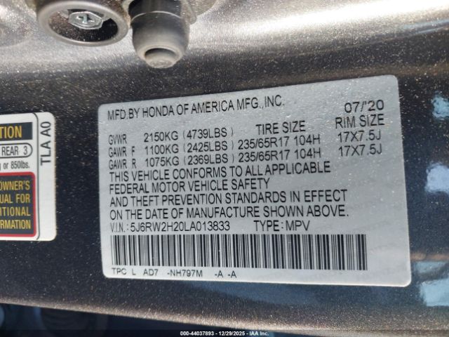 2020 HONDA CR-V 5J6RW2H20LA013833 Photo 8