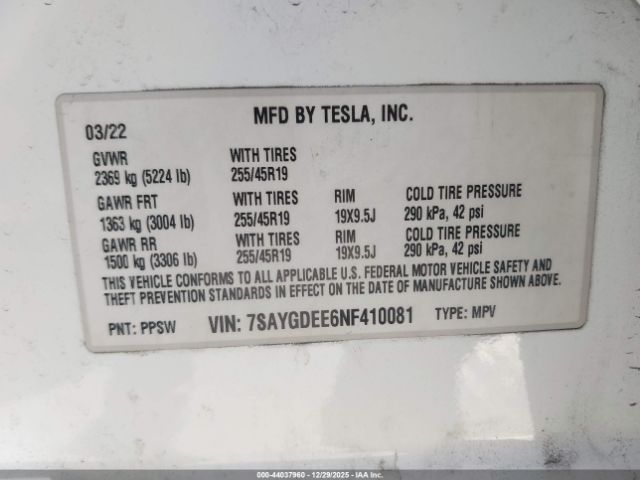 2022 TESLA MODEL Y 7SAYGDEE6NF410081 Photo 8