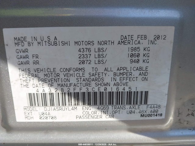 2012 MITSUBISHI GALANT 4A32B2FF3CE016451 Photo 8