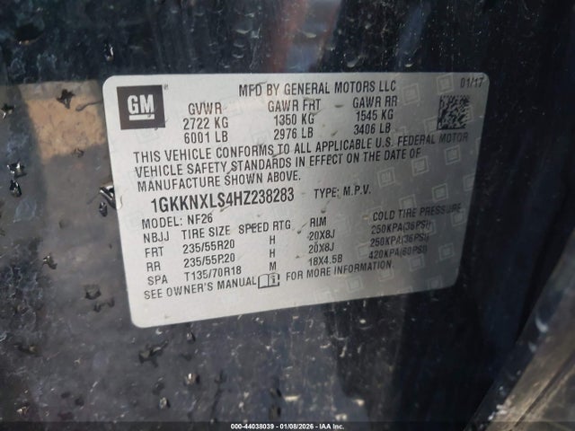 Aukcja sprzedaży 2017 Gmc Acadia Denali, vin: 1GKKNXLS4HZ238283, numer aukcji: 44038039