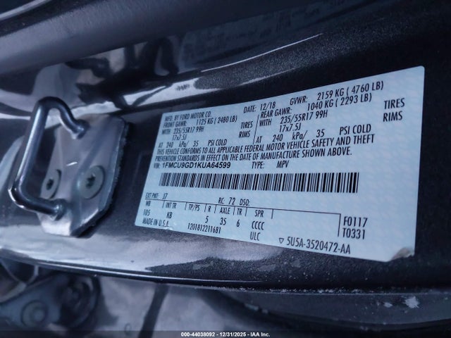 1FMCU9GD1KUA64599 Ford ESCAPE SE