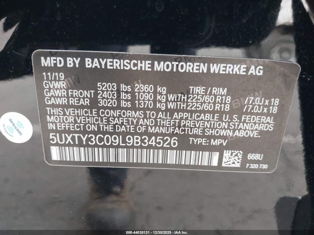 2020 Bmw X3 Sdrive30i მანქანა იყიდება აუქციონზე, vin: 5UXTY3C09L9B34526, აუქციონის ნომერი: 44038131