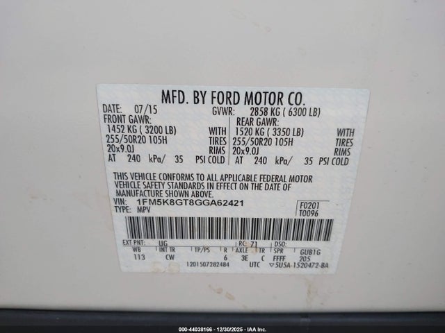 1FM5K8GT8GGA62421 Ford EXPLORER SPORT