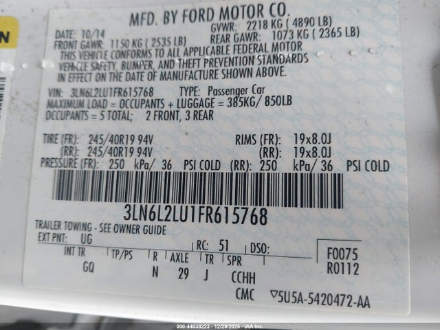 3LN6L2LU1FR615768 Lincoln MKZ HYBRID