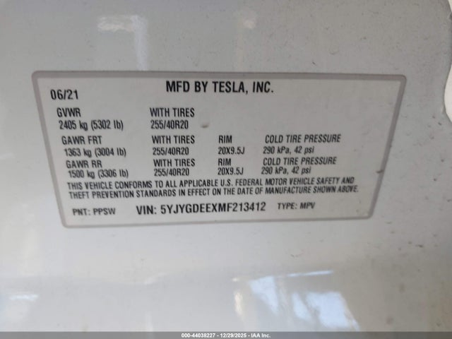 5YJYGDEEXMF213412 Tesla Model Y Long Range Dual Motor All-wheel Drive