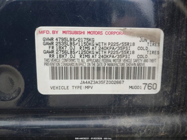 2015 MITSUBISHI OUTLANDER JA4AZ3A35FZ002667 Photo 8