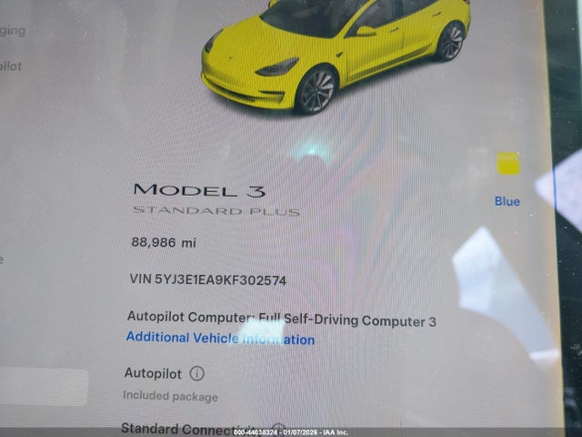 44038324 :رقم المزاد ، 5YJ3E1EA9KF302574 vin ، 2019 Tesla Model 3 Long Range/mid Range/standard Range/standard Range Plus مزاد بيع
