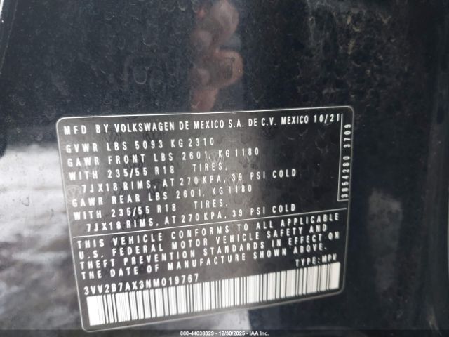 2022 VOLKSWAGEN TIGUAN 3VV2B7AX3NM019767 Photo 8