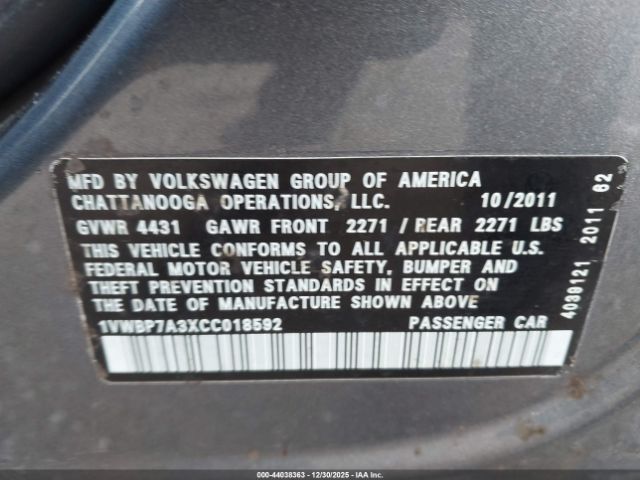 2012 VOLKSWAGEN PASSAT 1VWBP7A3XCC018592 Photo 8