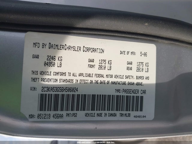 Aukcja sprzedaży 2006 Chrysler 300 Touring, vin: 2C3KA53G56H506024, numer aukcji: 44038581
