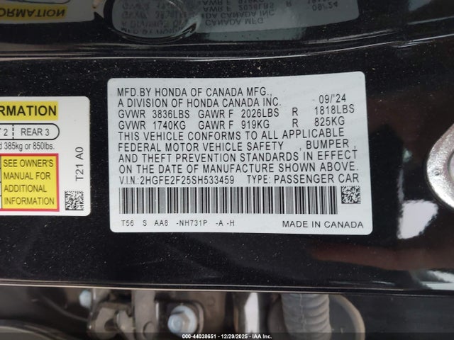 Honda Civic Lx 2025 2HGFE2F25SH533459 Image 9