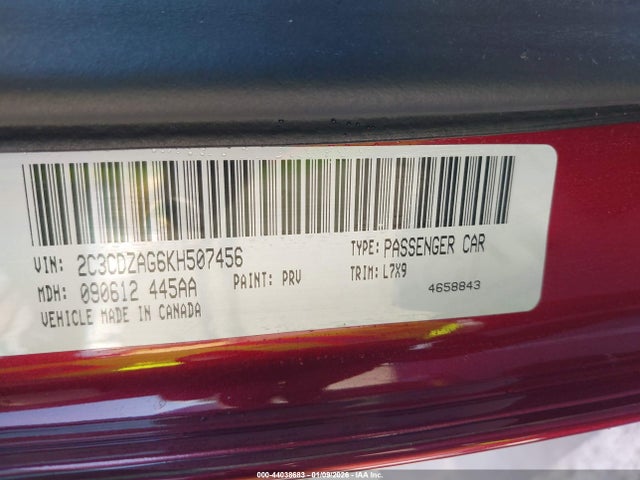 Aukcja sprzedaży 2019 Dodge Challenger Sxt, vin: 2C3CDZAG6KH507456, numer aukcji: 44038683