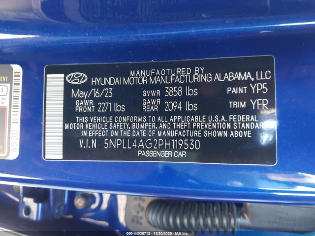 Aukcja sprzedaży 2023 Hyundai Elantra Se, vin: 5NPLL4AG2PH119530, numer aukcji: 44038713