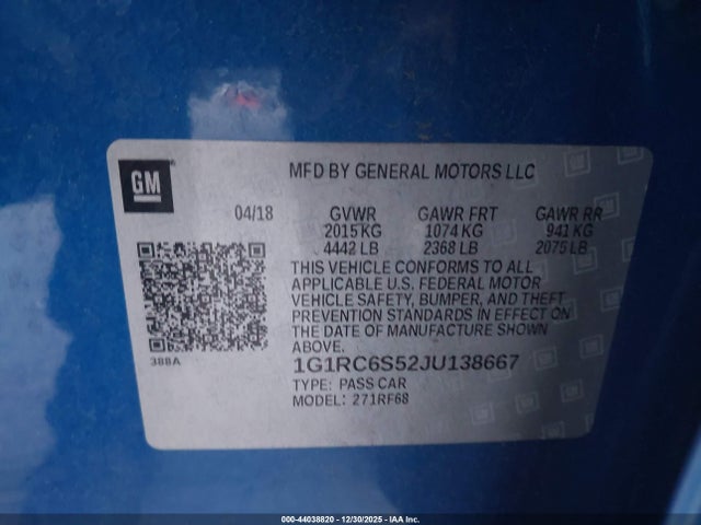 1G1RC6S52JU138667 Chevrolet VOLT LT