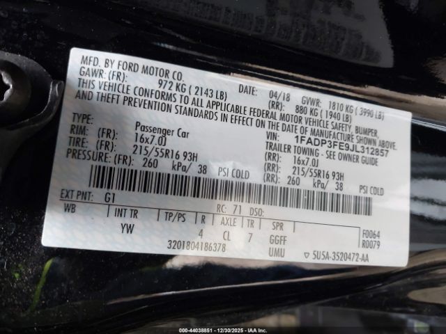 2018 FORD FOCUS 1FADP3FE9JL312857 Photo 8