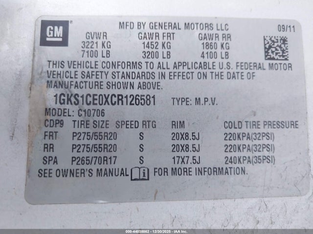 Продажа на аукционе авто 2012 Gmc Yukon Slt, vin: 1GKS1CE0XCR126581, номер лота: 44038862