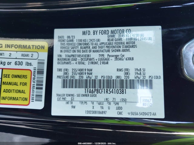 1FA6P8CF1R5410381 Ford Mustang Gt Premium Fastback
