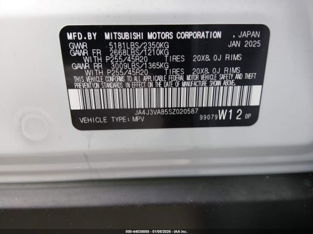2025 MITSUBISHI OUTLANDER JA4J3VA85SZ020587 Photo 8