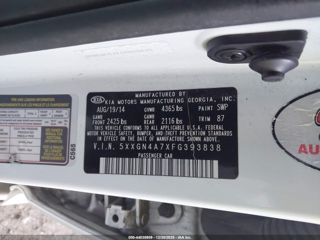 5XXGN4A7XFG393838 KIA OPTIMA EX