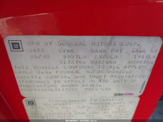 1990 CHEVROLET CORVETTE 1G1YY3389L5117252 Photo 8