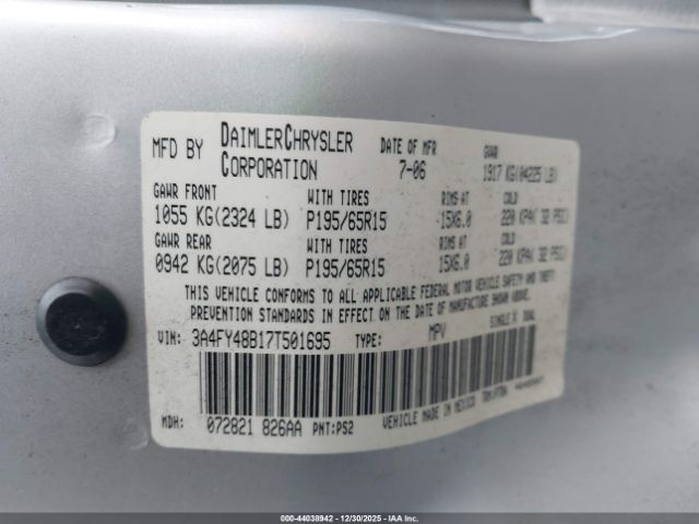 2007 CHRYSLER PT CRUISER 3A4FY48B17T501695 Photo 8
