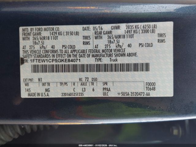 2016 FORD F-150 1FTEW1CP5GKE84071 Photo 8