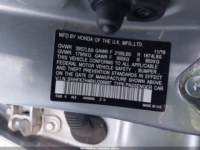 SHHFK7H46KU206687 Honda Civic Sport