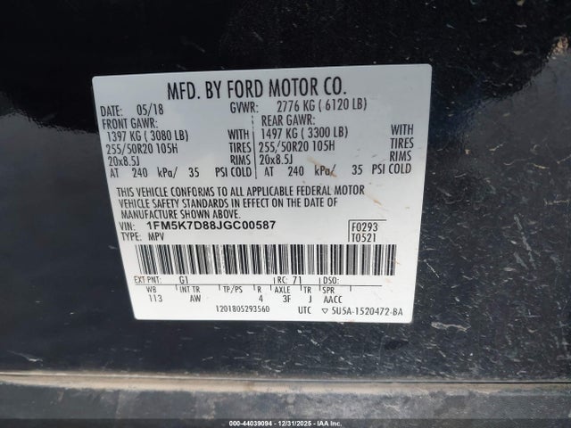 1FM5K7D88JGC00587 Ford EXPLORER XLT