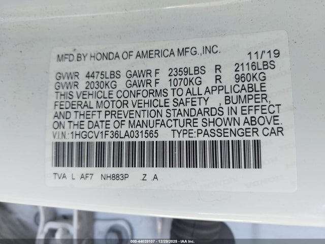 1HGCV1F36LA031565 Honda Accord Sport