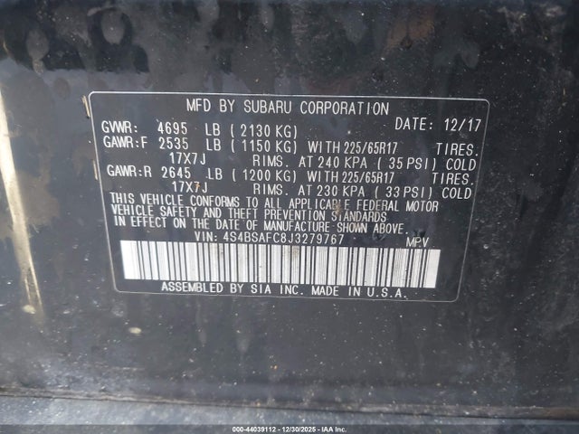 Subaru Outback 2.5i Premium 2018 4S4BSAFC8J3279767 Image 9