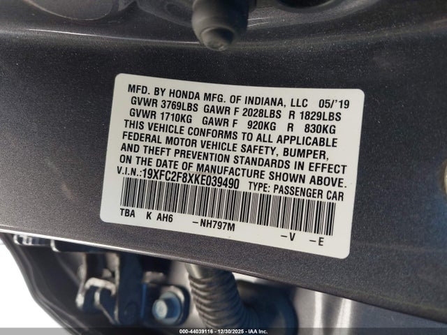 19XFC2F8XKE039490 Honda Civic Sport